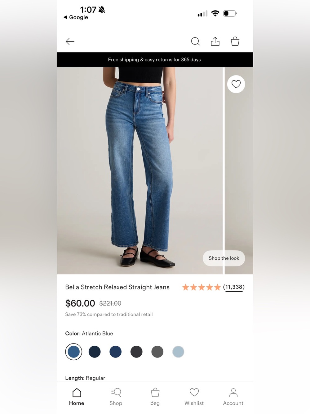 Quince Bella Stretch Relaxed Straight Jeans in Atlantic Blue - 28"